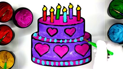 Download Video: coloring birthday cake and butterfly coloring pages with painting, children learn to color and paint