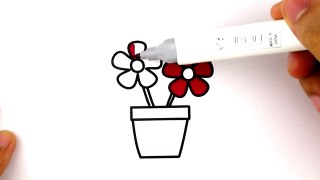 How to Draw Flower Pot Coloring Pages for Kids Children and Baby Learn Colors