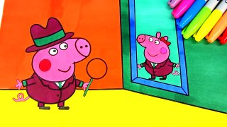 Peppa Pig Mysteries Painting, Peppa Coloring Book Drawing & Learn Colors with Colored Markers