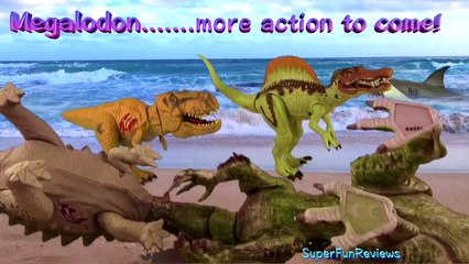 JURASSIC WORLD Dinosaurs Fight ANKYLOSAURUS vs INDOMINUS REX Battle FUN end MEGALODON SHARK SuperFun