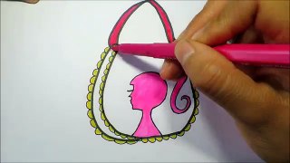 Drawing Bag for Girls. Learning Coloring page for kids colored with markers