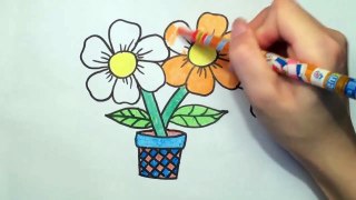 How to Draw a Vase with Flowers, butterflies | Coloring Pages for Kids, Learn Colors