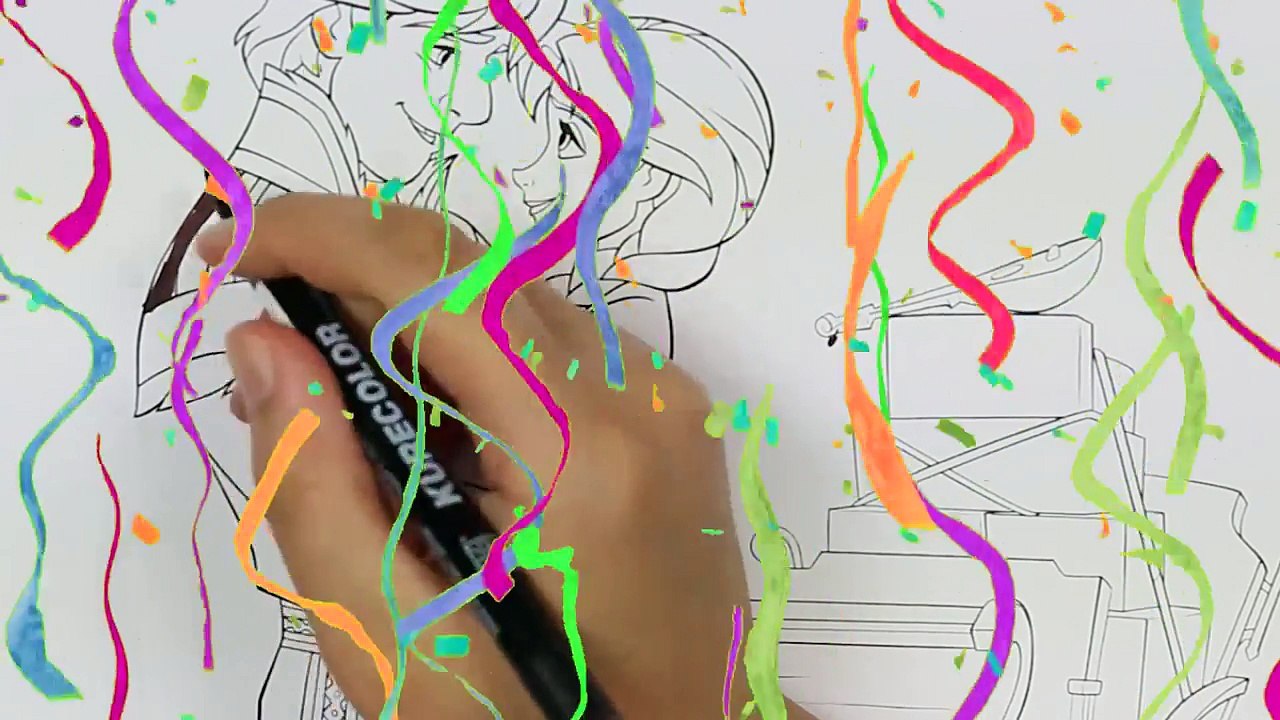 Rainbow Colors Frozen Princess Anna and Kristoff Coloring Page | Little Hands Coloring Book