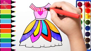 Draw Color Paint Pretty Dress Coloring Pages and Learn Colors for Kids