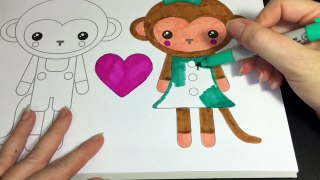 Coloring Time Episode #8: Kids Cute & Cuddly Coloring Book Kawaii Monkeys Speed Markers Coloring