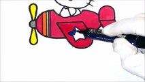 Colours for Kids How to colour HELLO KITTY Aeroplane | Colouring Videos with Colored Markers