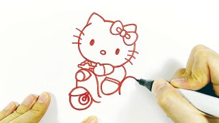 How to draw HELLO KITTY riding SCOOTER | Art colors for kids | easy step by step