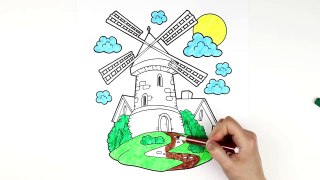 How to Draw Windmill on a Farm Coloring Pages | Videos for Kids