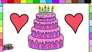 Learn to Colors for Kids and Color Stripe Birthday Cake and Hearts Coloring Pages