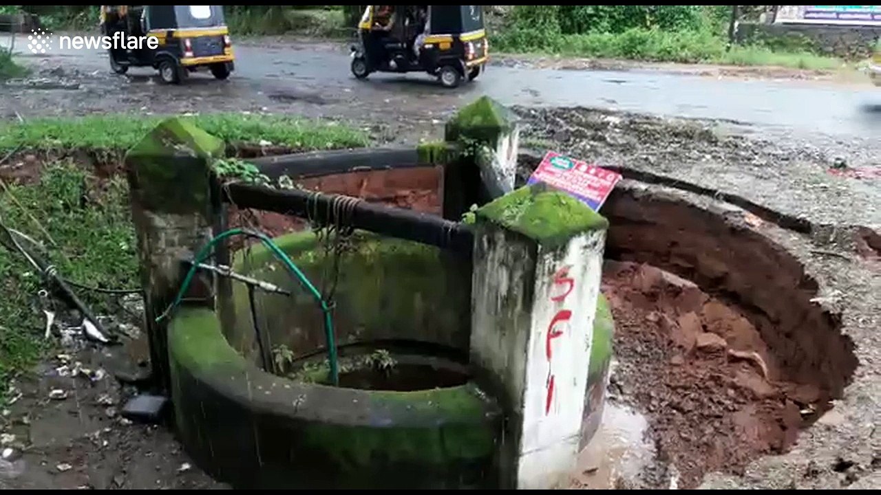 Shocking moment water well sinks into ground without a trace