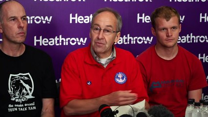 Thai cave divers give press conference at Heathrow Airport