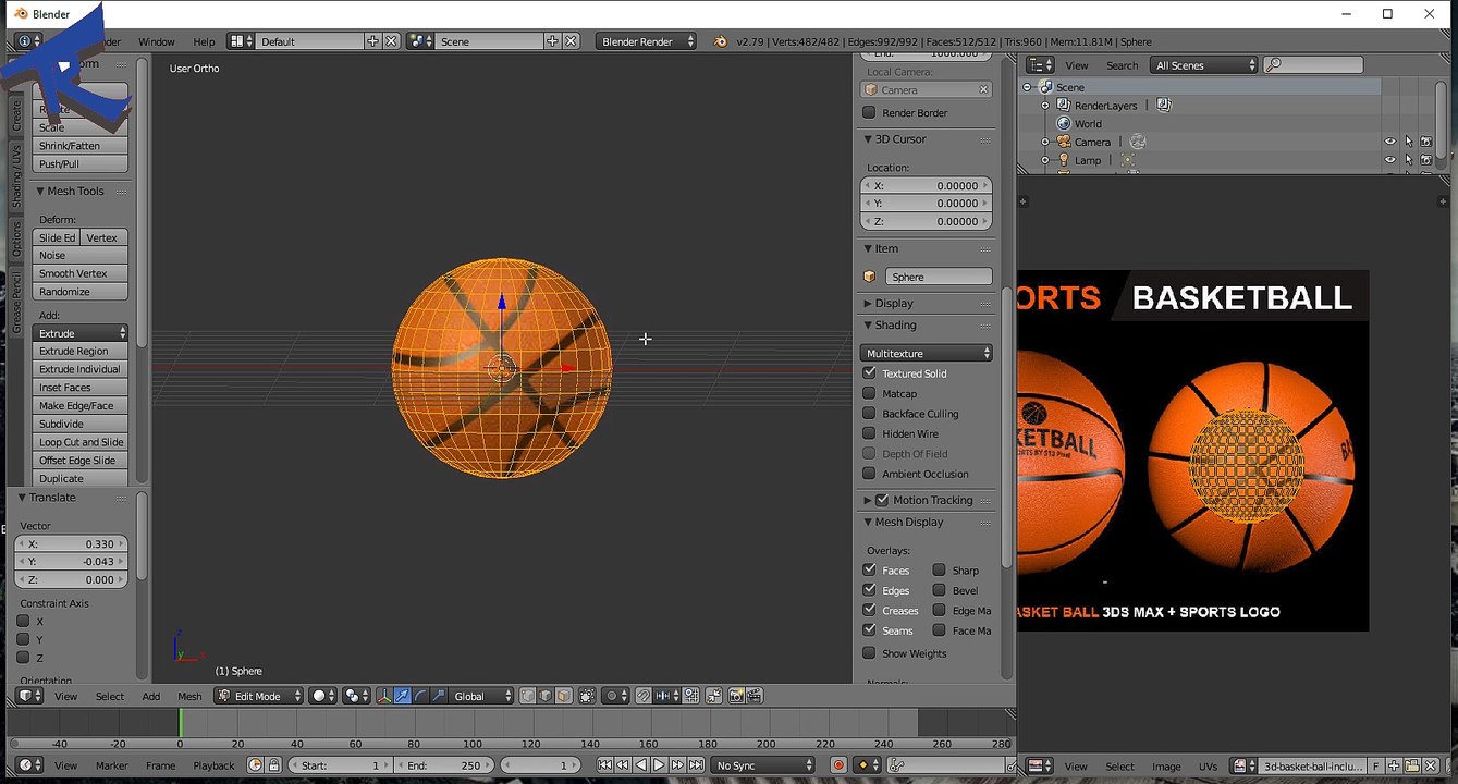 Tutoriel Créer rapidement un ballon de basketball avec Blender