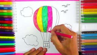 How To Draw Hot Air Balloon | Parachute Drawing Ideas for Kids with Rainbow Colors