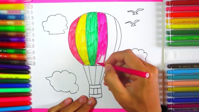 How To Draw Hot Air Balloon | Parachute Drawing Ideas for Kids with Rainbow Colors