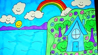 How To Draw A House + Magical Landscape | Kids Coloring Video