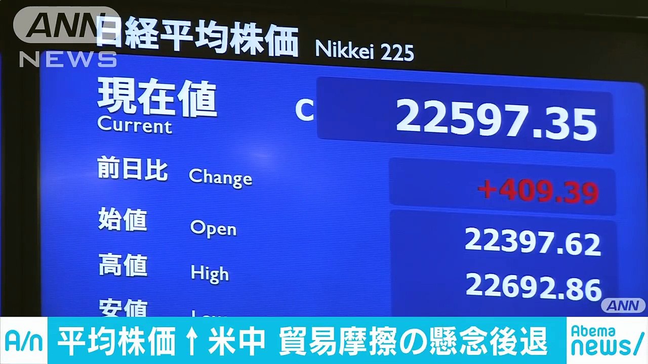 米中貿易摩擦の懸念後退などで↑平均株価2万2597円(18-07-13)