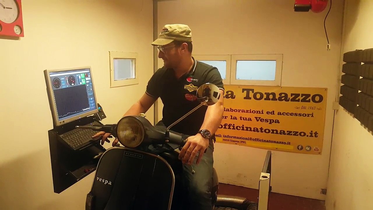 Test banco prova Vespa PX 200 originale con marmitta Polini Original