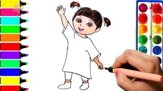 Boo Coloring Page | Drawing Monster Inc | Learn Colors For Girls and Kids