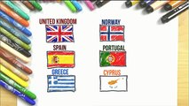 Easy SImple Flags | Learn How To Draw FLAGS 10 EPISODES | Colours for children