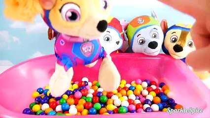 Paw patrol jumping on the bed with gumballs