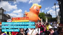 Baby Trump Balloon Fly's Over Parliament During Anti-Trump Protest