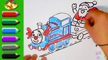 Thomas the Tank Engine with Santa - Drawing and Colors Learning - Merry Christmas and Happy New Year