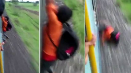 ಎಕ್ಸ್ ಪ್ರೆಸ್ ರೈಲಿನ ಕಿಟಕಿ ಸರಳು ಹಿಡಿದು ಯುವಕನ ಹುಚ್ಚು ಸಾಹಸ | Oneindia Kannada