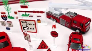 Learning Cars Trucks Vehicles for Kids with Fire Truck Playset Educational Video for Children Toddle