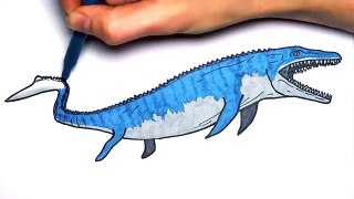 Drawing and Coloring Mosasaur From Jurassic World - Learning to Draw Dinosaurs For Children