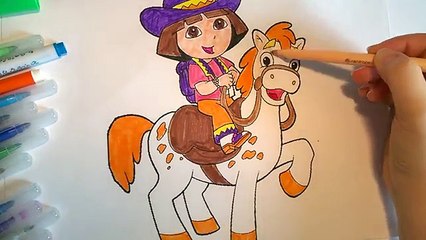 Dora The Explorer - Cowgirl on Pony ! Coloring Pages For Kids !
