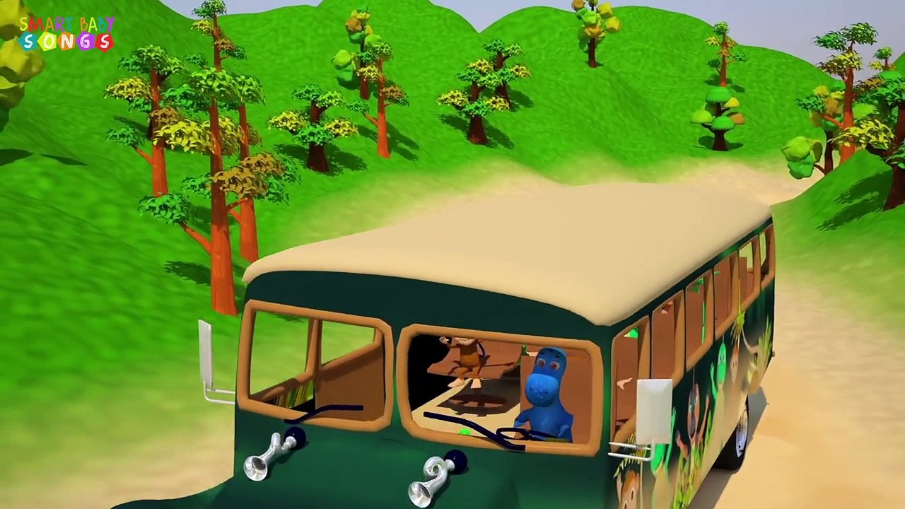WHEELS ON THE BUS GO ROUND AND ROUND ALL THRU THE TOWN NURSERY RHYME WITH JUNGLE BUS