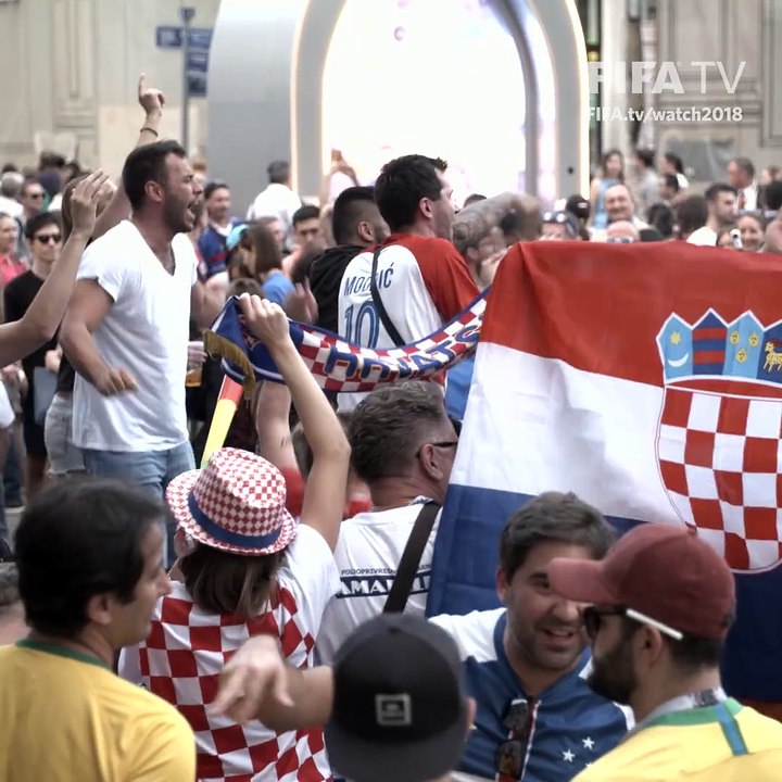 Fans of France and Croatia converged in Moscow causing a party to erupt