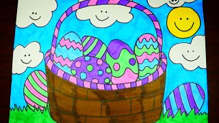 How To Draw An Easter Egg Basket | Kids Coloring Video