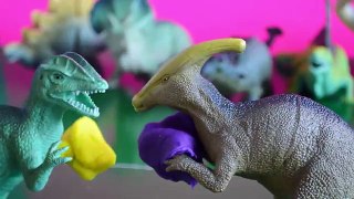 Dinosaur toys playing Play Doh videos for children t-rex collection food dino toy review