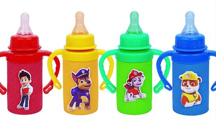 Learn Colors Kinetic Sand Baby Milk Bottle VS Paw Patrol Sticker Surprise Toys How To Make