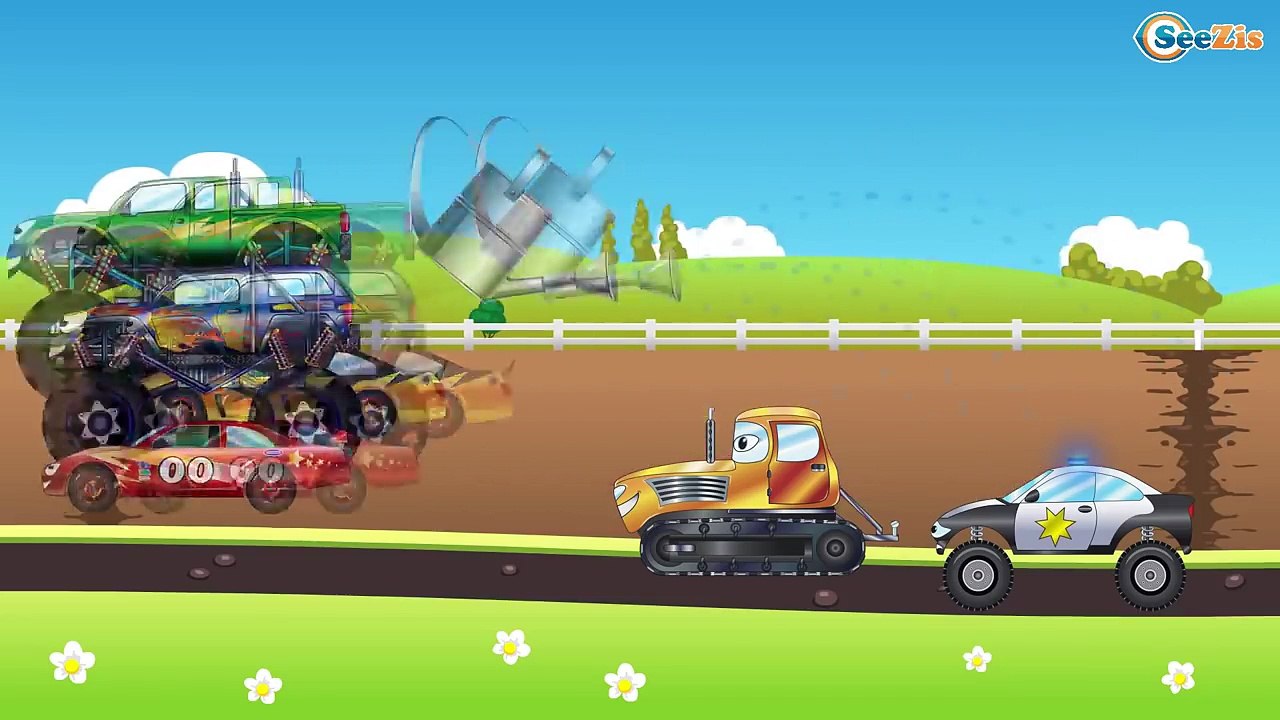 Carros infantiles - Coche de Policía, Camión de Bomberos - Coches para niños. Caricatura de carros