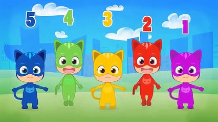 Five Little Babies with Colorful Catboy | Songs for children with PJ Masks | Learn Singing