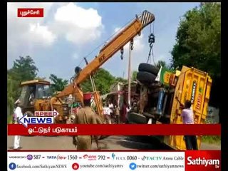 Pondicherry accident: Lorry falls upside down