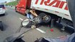 AMAZING Motorcycle ACCIDENT Bike VS Truck Lane Splitting CRASH Biker HITS Semi 18 Wheeler FAIL 2016