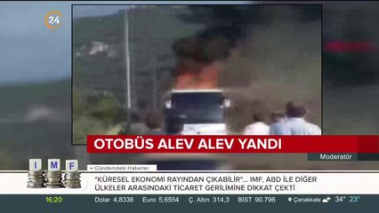 Yolcu otobüsü alev aldı