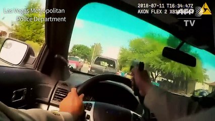 Las Vegas policeman shoots through windscreen during car chase