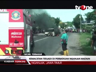 Mobil Terbakar Habis di Jalur Perbatasan Nganjuk-Madiun