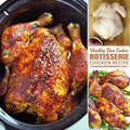 Slow Cooker Rotisserie Chicken recipe is easy and healthy way to make homemade rotisserie style chicken! Delicious homemade rotisserie chicken can be served as