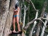 Elle s'écrase en essayant de sauter d'un arbre