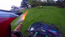 Guys Riding Dirt Bikes Launch Fireworks at Each Other
