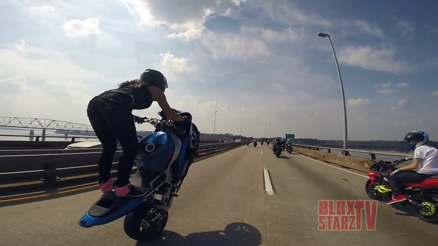 Motorcycle Stunts Beautiful GIRL Riding Wheelies Long Highway Wheelie Ride Of The Century ROC 2016
