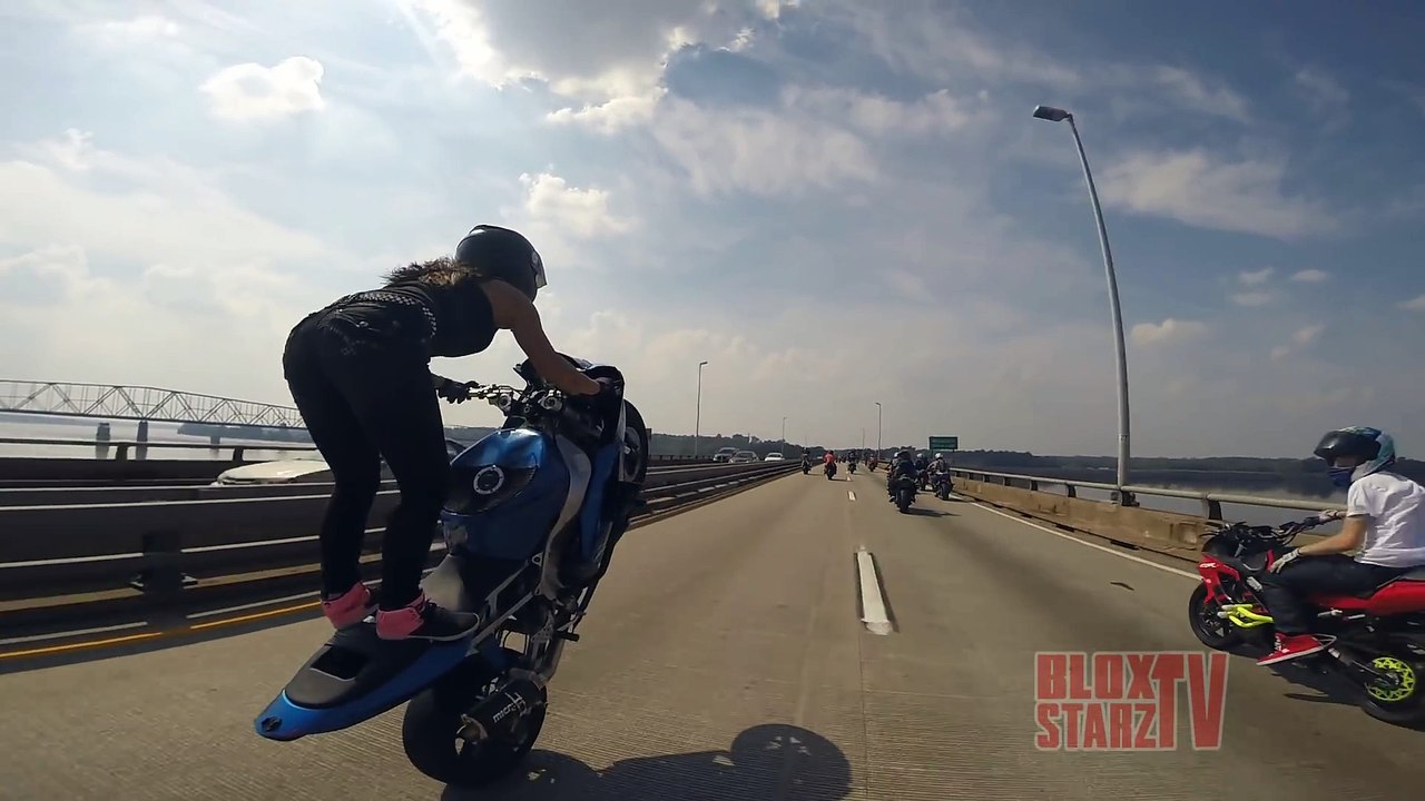 Motorcycle Stunts Beautiful GIRL Riding Wheelies Long Highway Wheelie Ride Of The Century ROC 2016