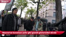 Macron'un koruması polis gibi giyindi göstericileri dövdü