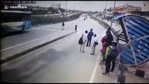 Lucky escape after speeding bus lurches into opposite lane on India highway