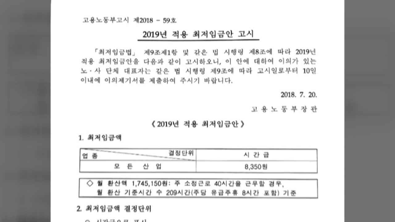 내년도 최저임금 고시...30일까지 이의 제기 / YTN